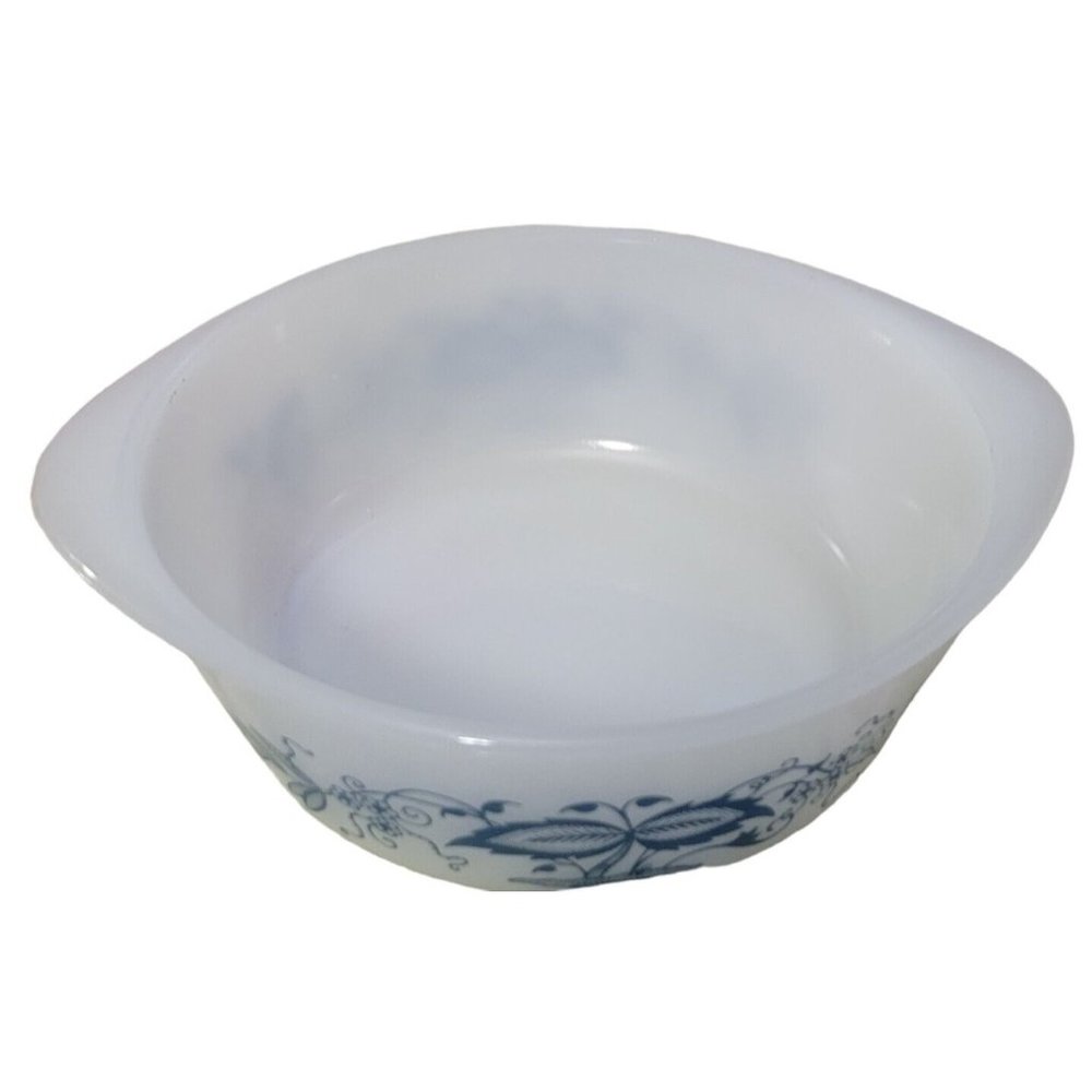 Jeannette Glass Glasbake BLUE ONION Ovenware Two-Handled Medium Casserole 1qt Vt
